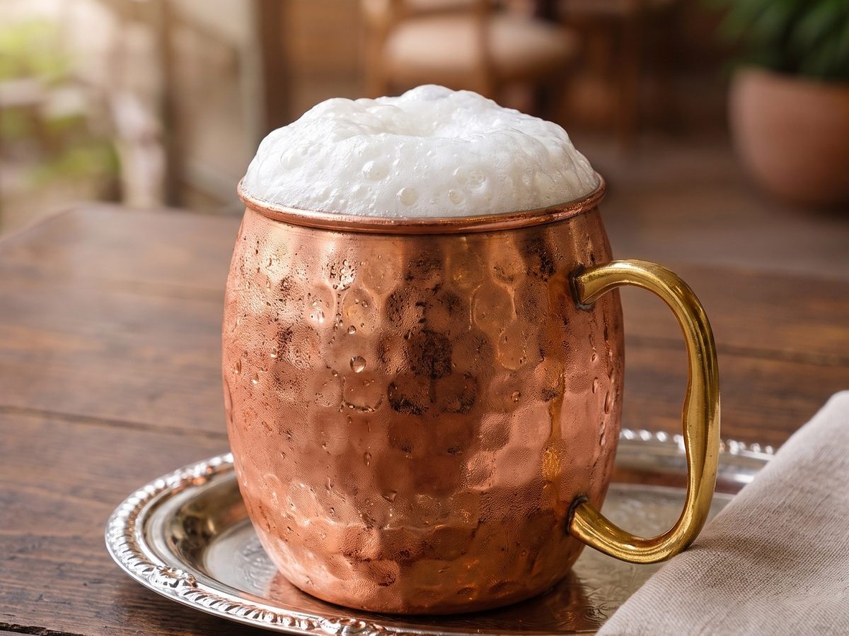 Ayran Çörçil in a copper mug at Pide Point, Louisville